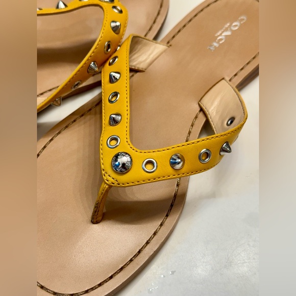 COACH Cottage Yellow Leather Silver Studded Sandals • Women’s Shoes Flip Flops - Picture 10 of 17